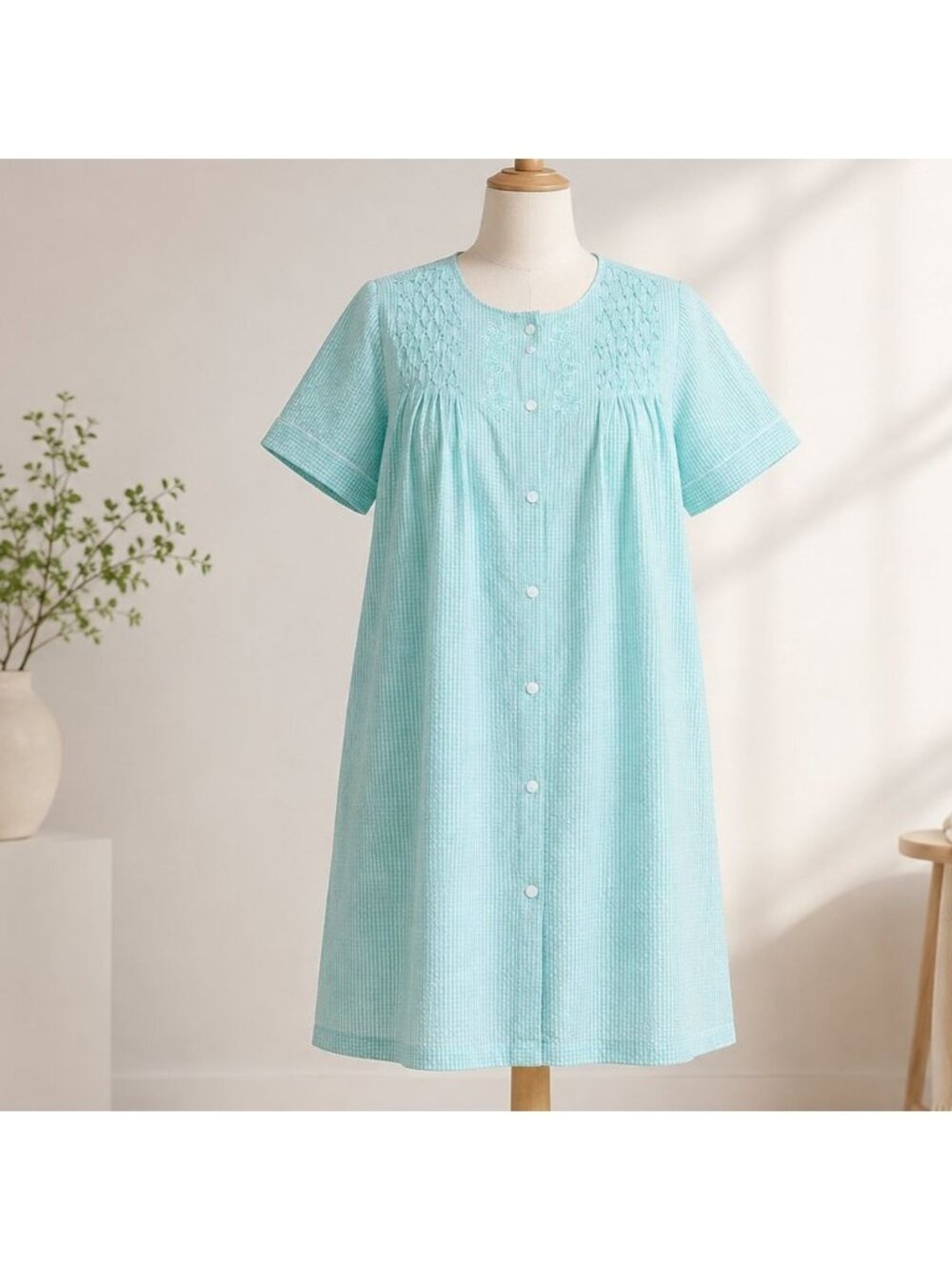 Miss Elaine Seersucker Robe XL Snap Front Knee Length Housecoat Lounge Sleep